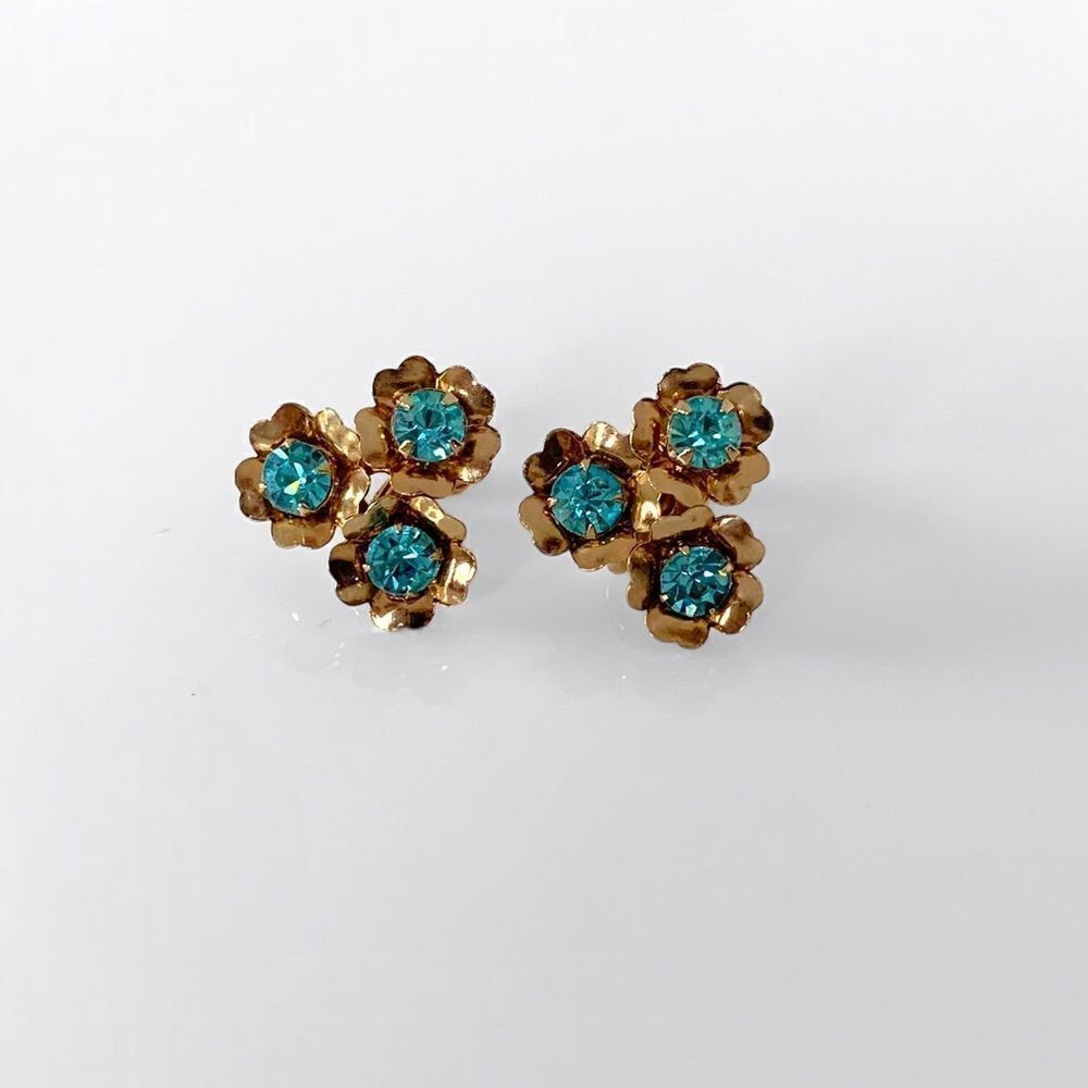 Vintage Gold Floral Aquamarine Screwback Earrings